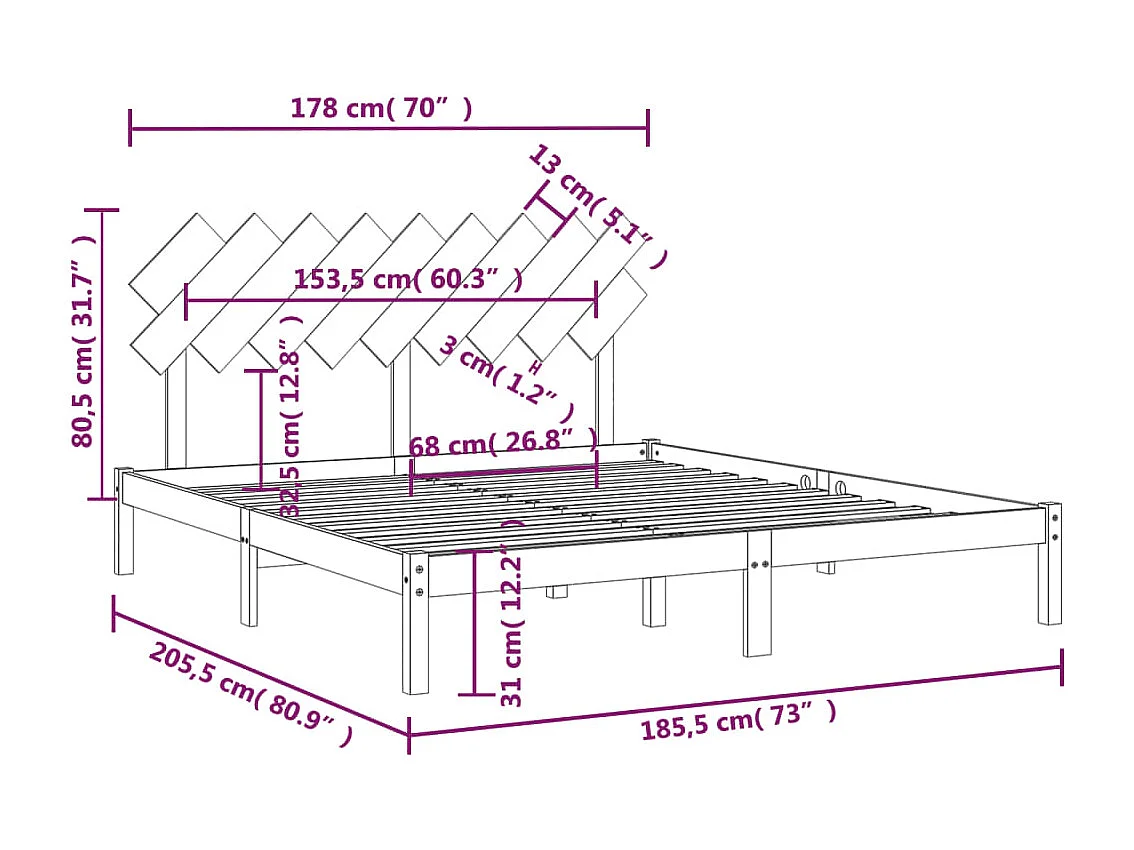 Cadre de lit sans matelas 180x200 cm bois massif