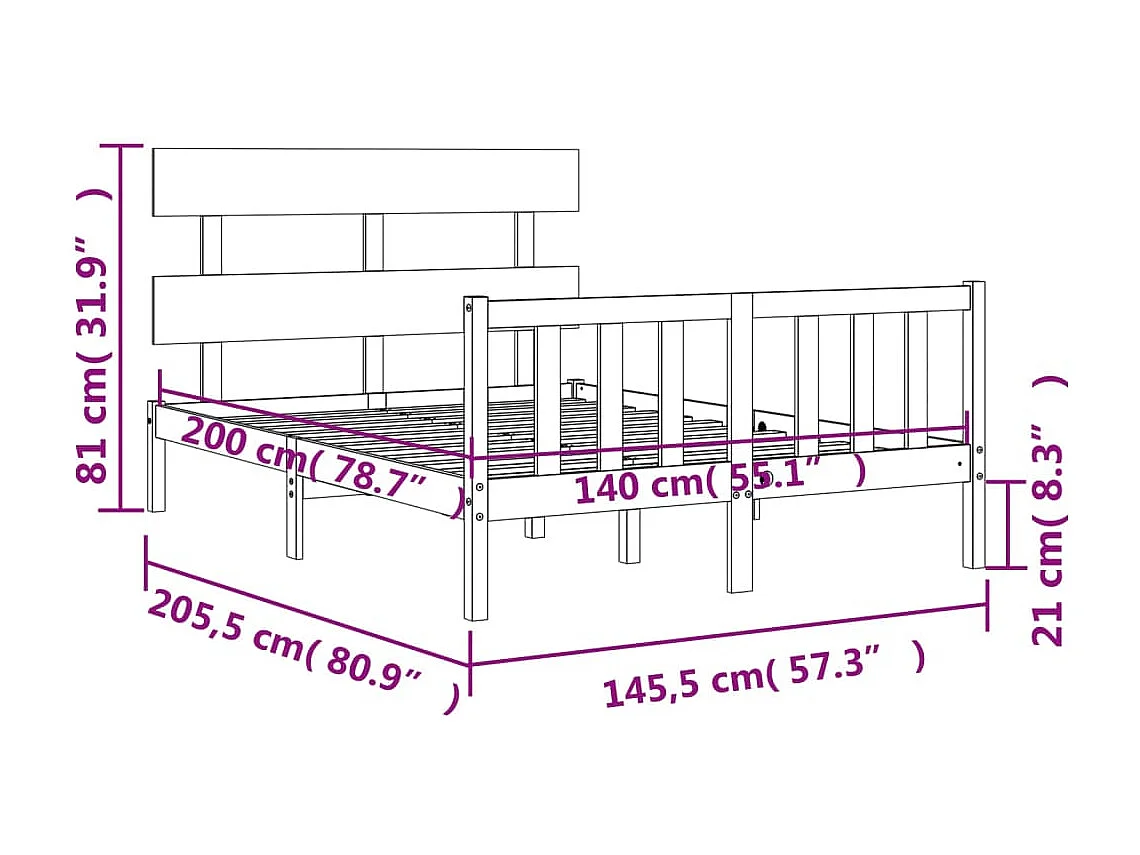 Cadre de lit sans matelas 140x200 cm bois massif de pin