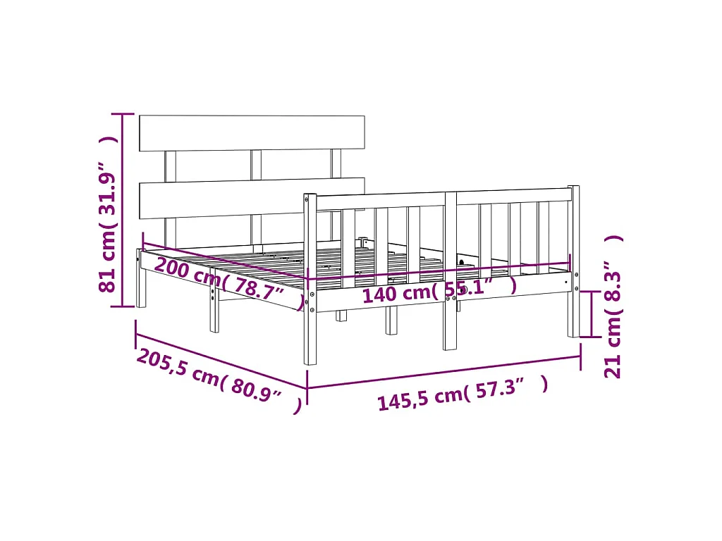 Massivholzbett ohne Matratze 140x200 cm Kiefernholz