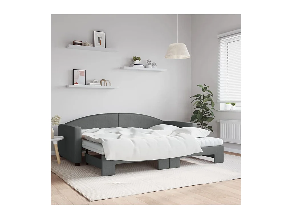 Tagesbett Ausziehbar mit Matratzen Dunkelgrau 90x200 cm Stoff