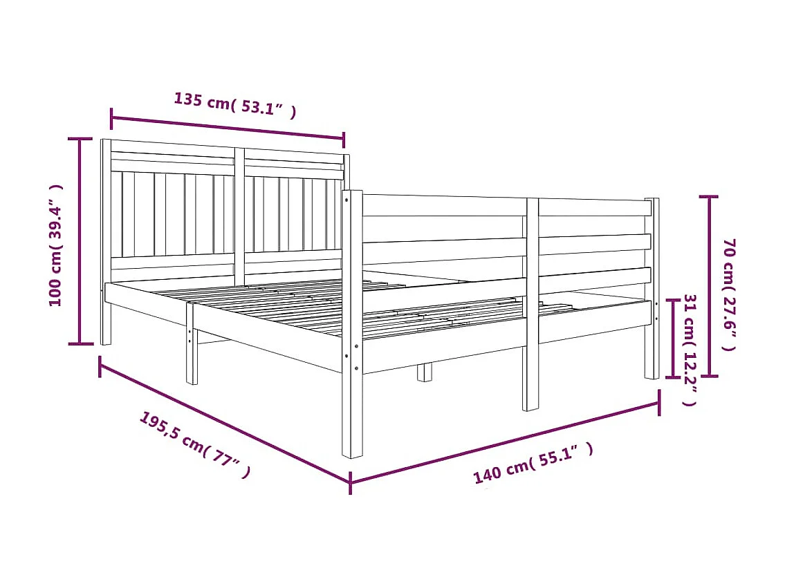 Giroletto Bianco 135x190 cm Double in legno Massello