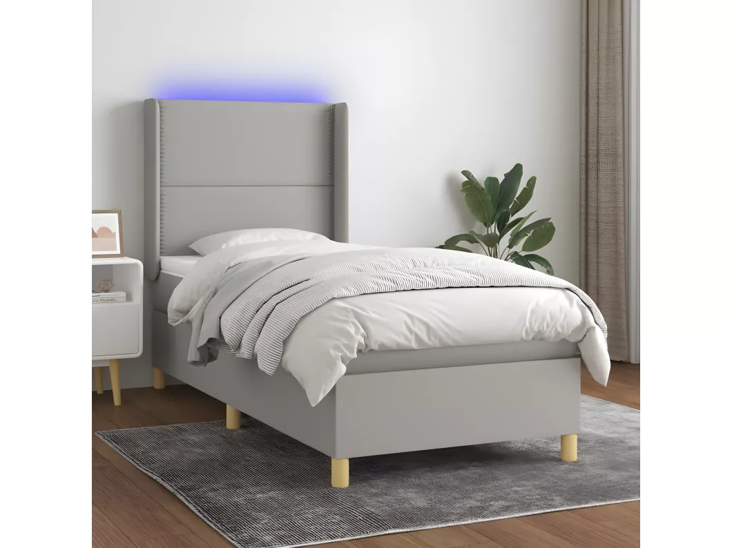 Kauf Unique Boxspringbett mit Matratze & LED Hellgrau 80x200 cm Stoff