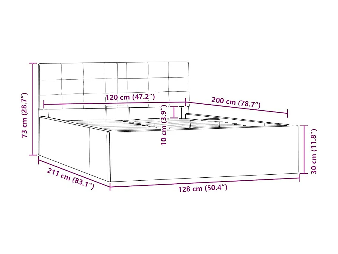 Cadre de lit à rangement hydraulique sans matelas 120x200 cm