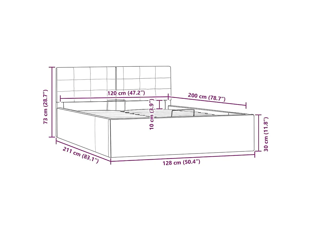Bedframe met opbergruimte hydraulisch kunstleer wit 120x200 cm
