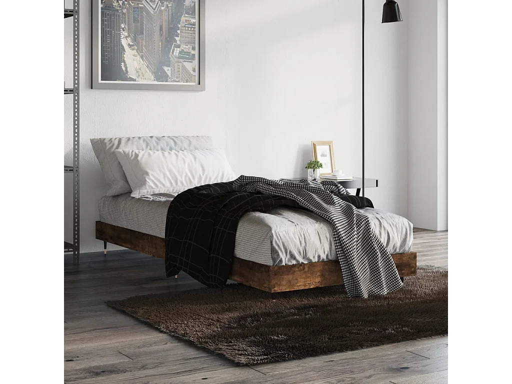Cadre de lit sans matelas chêne fumé 75x190cm bois d'ingénierie