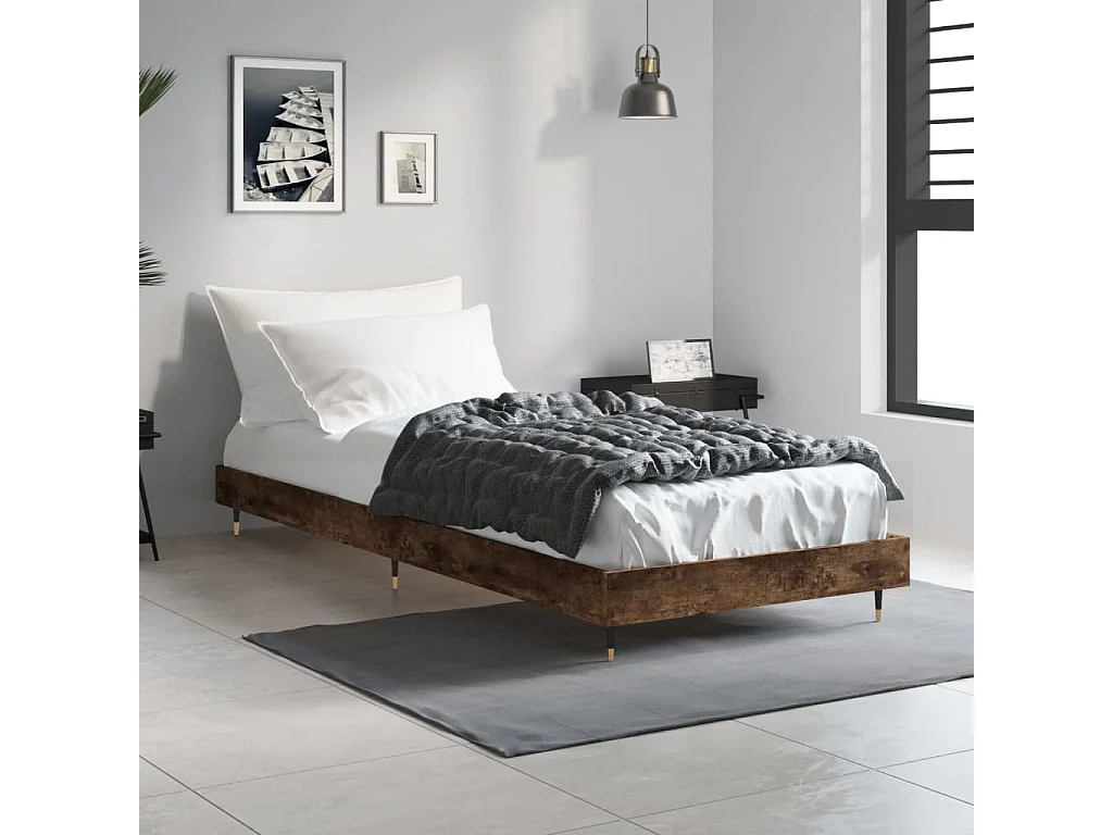 Cadre de lit sans matelas chêne fumé 75x190cm bois d'ingénierie