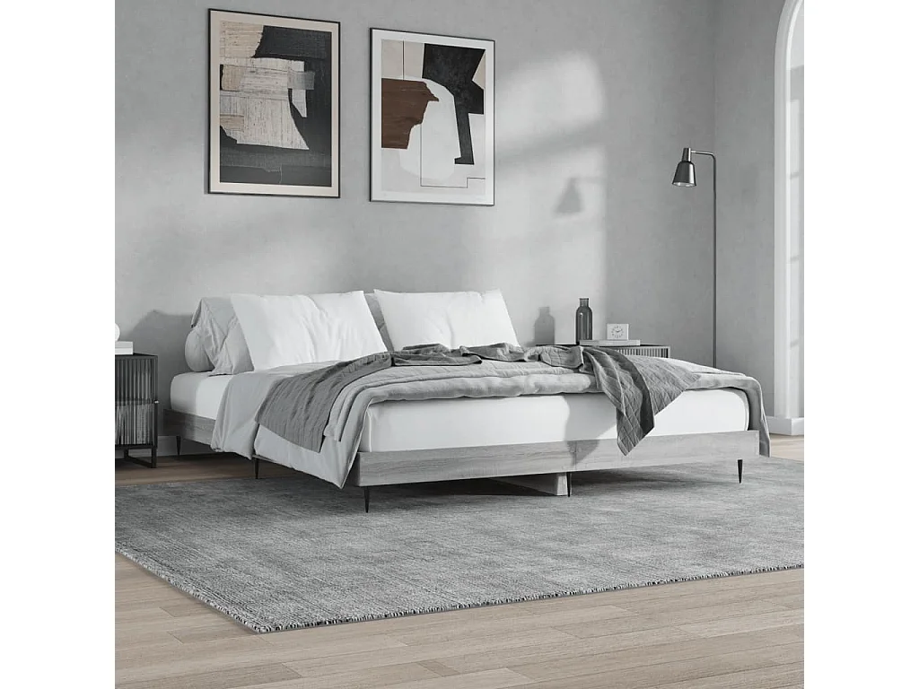 Estrutura de cama 140x200 cm derivados de madeira cinza sonoma