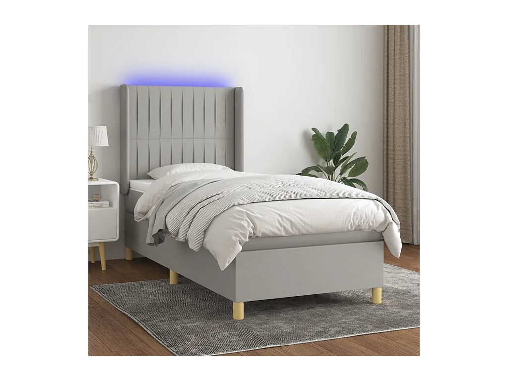 Letto a Molle Materasso e LED Grigio Chiaro 80x200 cm Tessuto