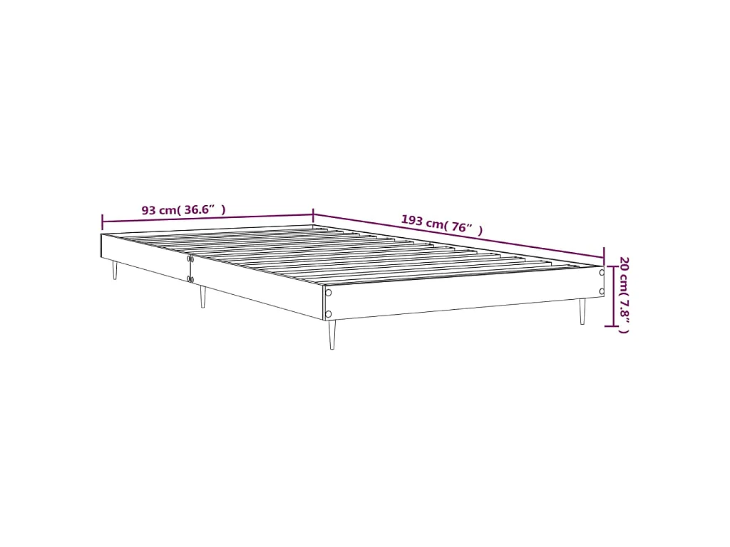 Cadre de lit sans matelas chêne fumé 90x190cm bois d'ingénierie