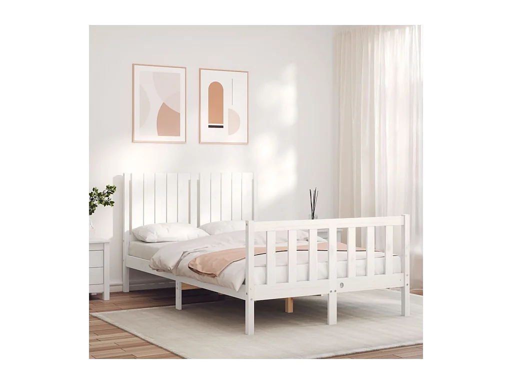 Cadre de lit sans matelas blanc bois de pin massif