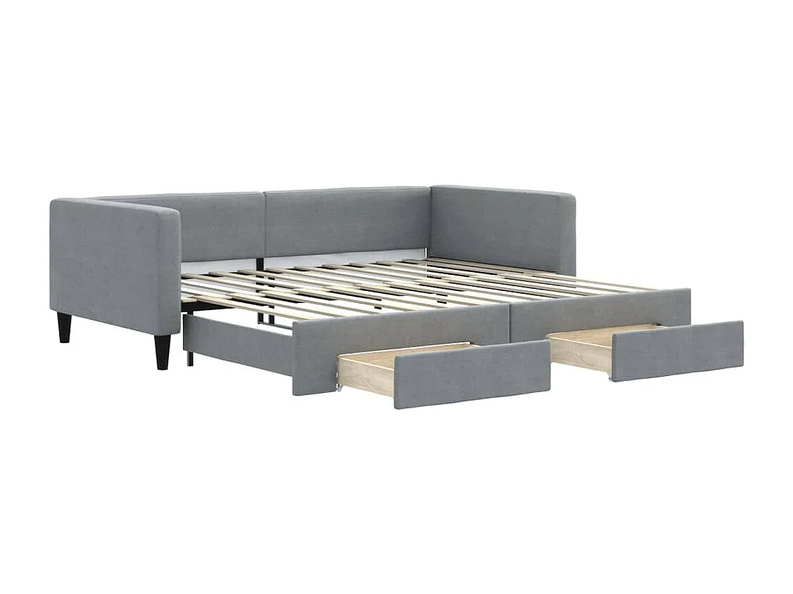 Tagesbett Ausziehbar mit Schubladen Hellgrau 100x200 cm Stoff