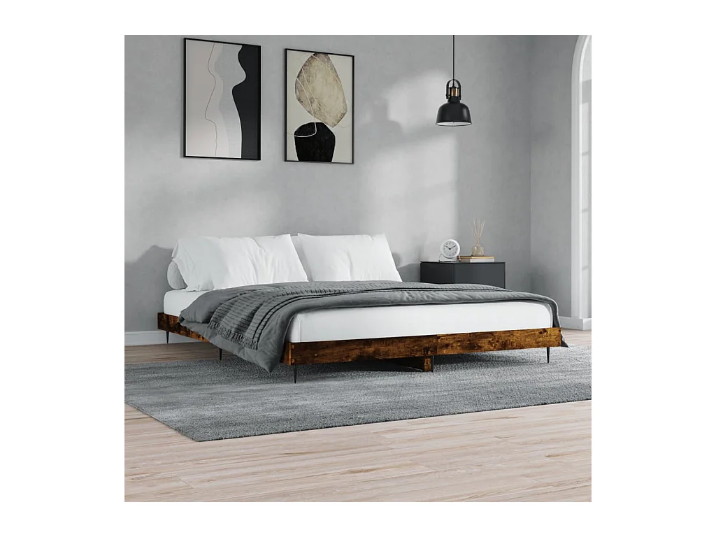 Cadre de lit sans matelas chêne fumé 200x200 cm bois ingénierie