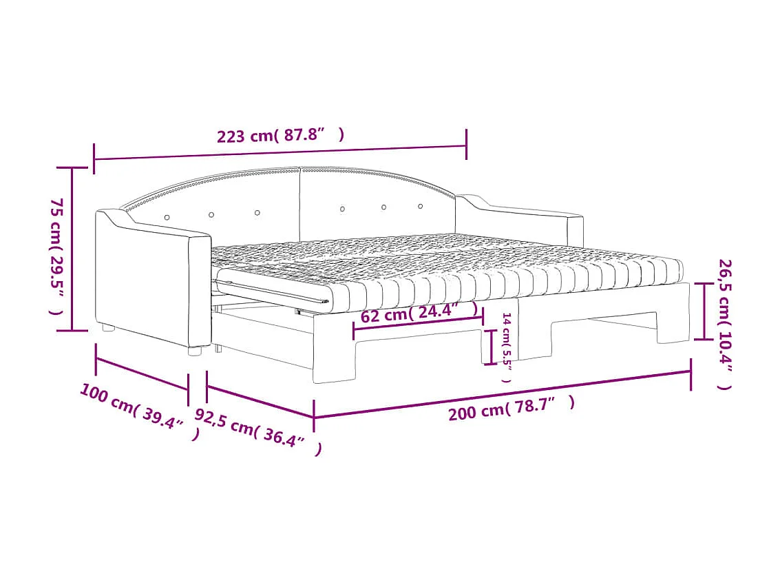 Tagesbett Ausziehbar mit Matratzen Dunkelgrau 90x200 cm Stoff