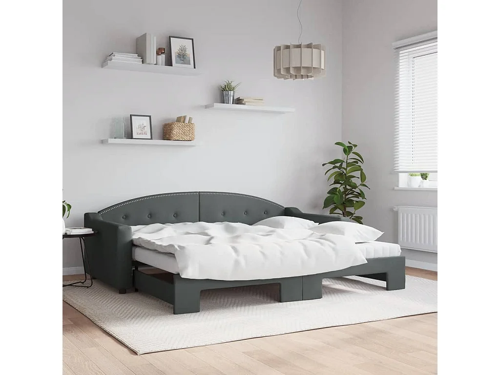 Tagesbett Ausziehbar mit Matratzen Dunkelgrau 90x200 cm Stoff