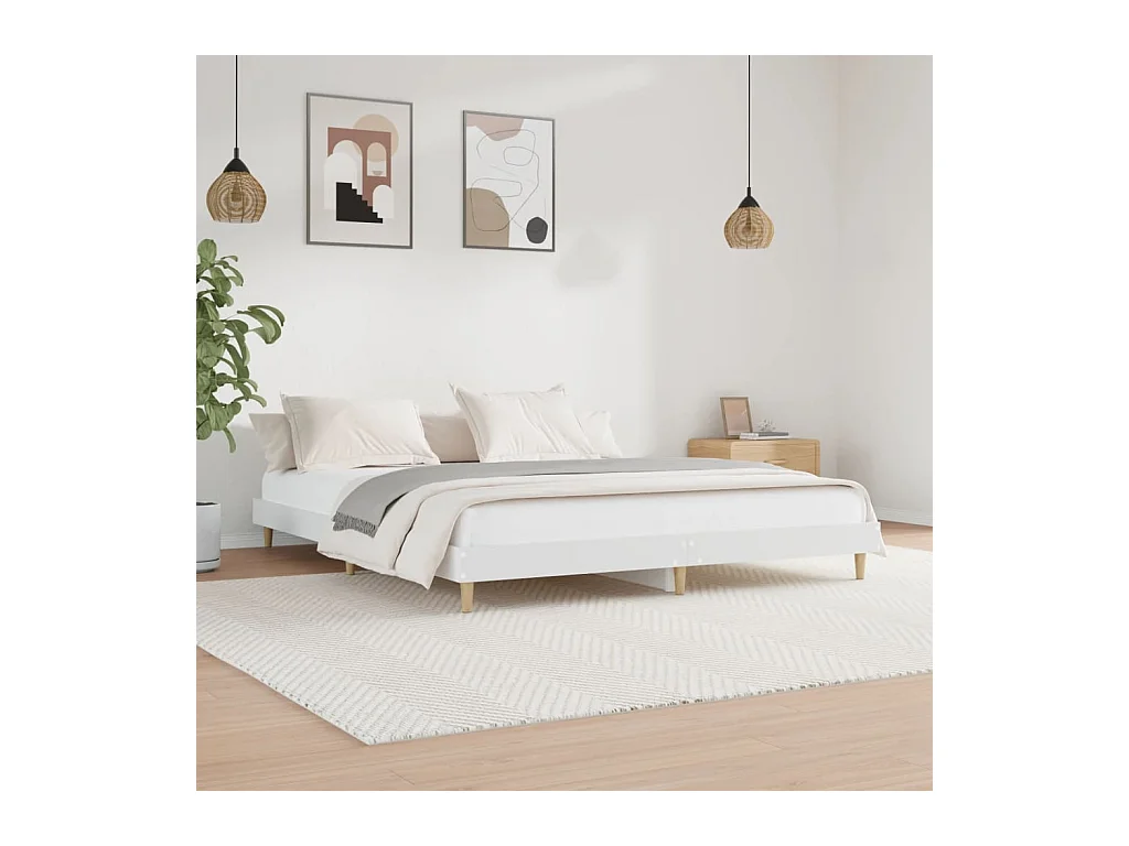Cadre de lit sans matelas blanc 150x200 cm bois d'ingénierie