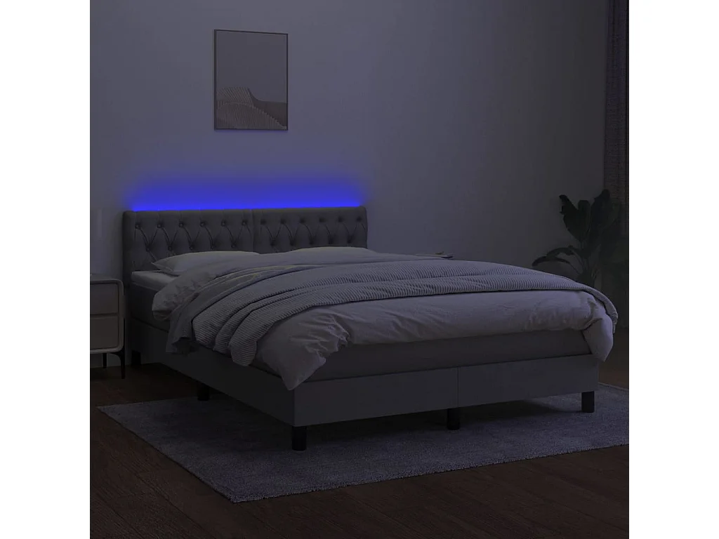 Boxspringbett mit Matratze & LED Hellgrau 140x190 cm Stoff