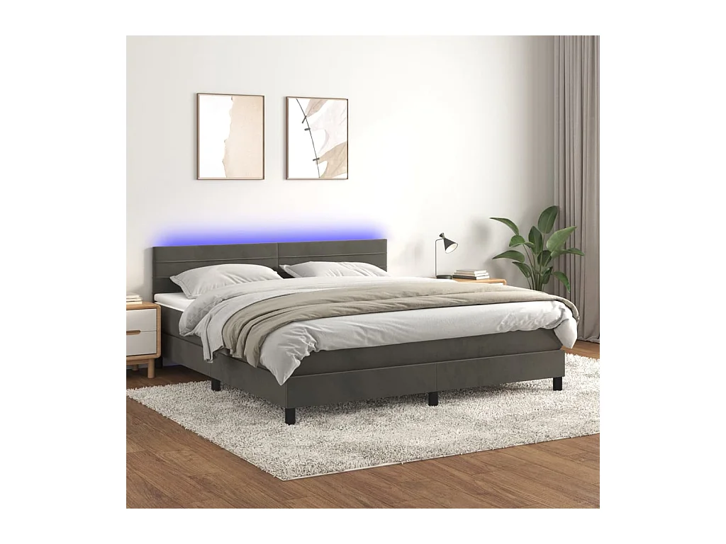 Sommier à lattes de lit avec matelas LED Gris foncé 160x200 cm