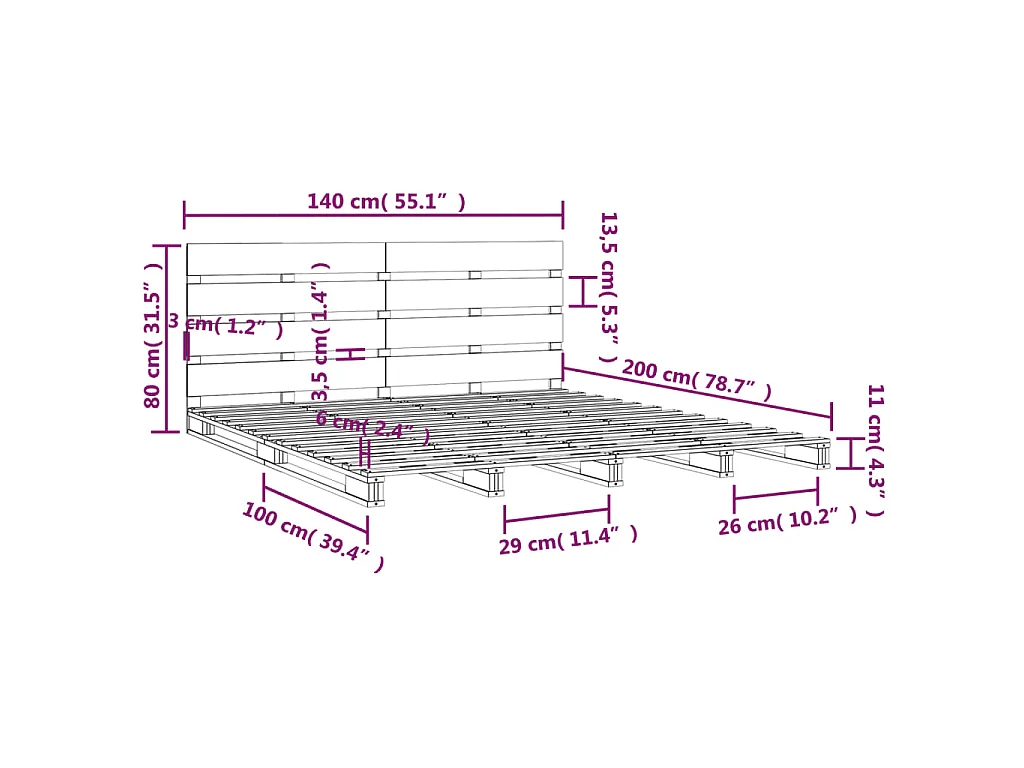 Cama sem colchão 140x200 cm madeira de pinho maciça