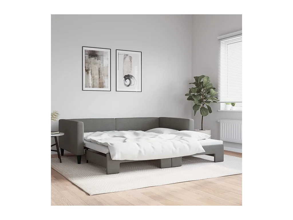 Lit de jour avec gigogne sans matelas gris foncé 100x200 cm