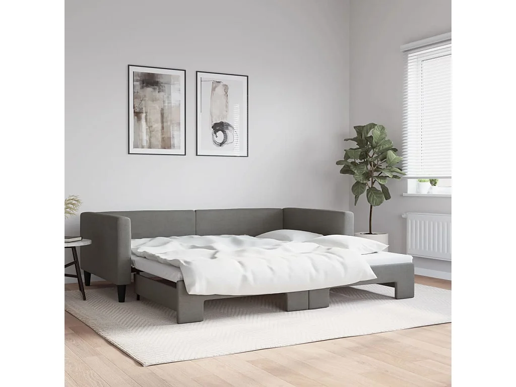 Lit de jour avec gigogne sans matelas gris foncé 100x200 cm