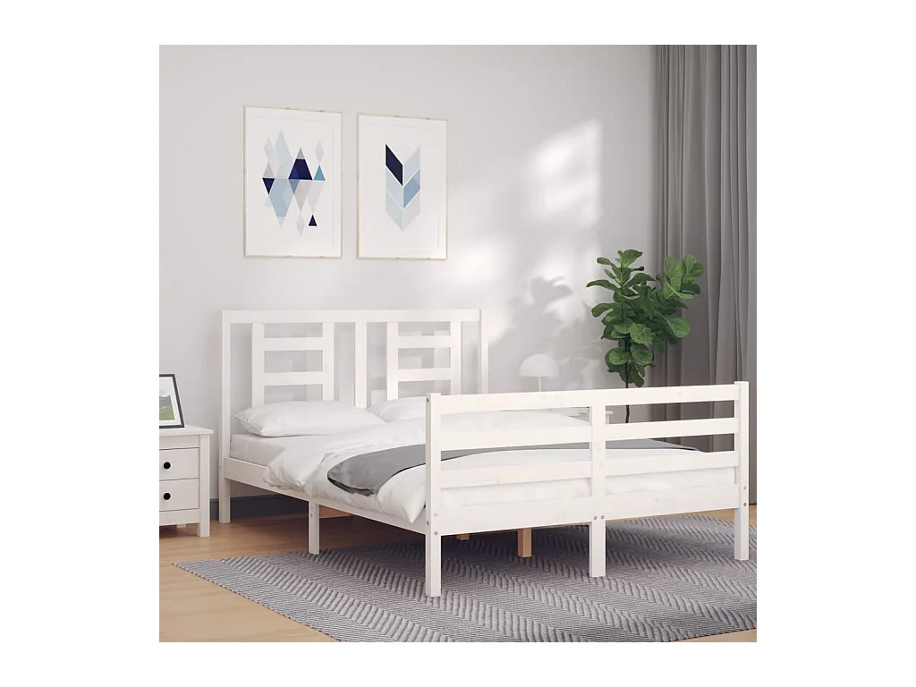 Massivholzbett mit Kopfteil Weiß 140x190 cm