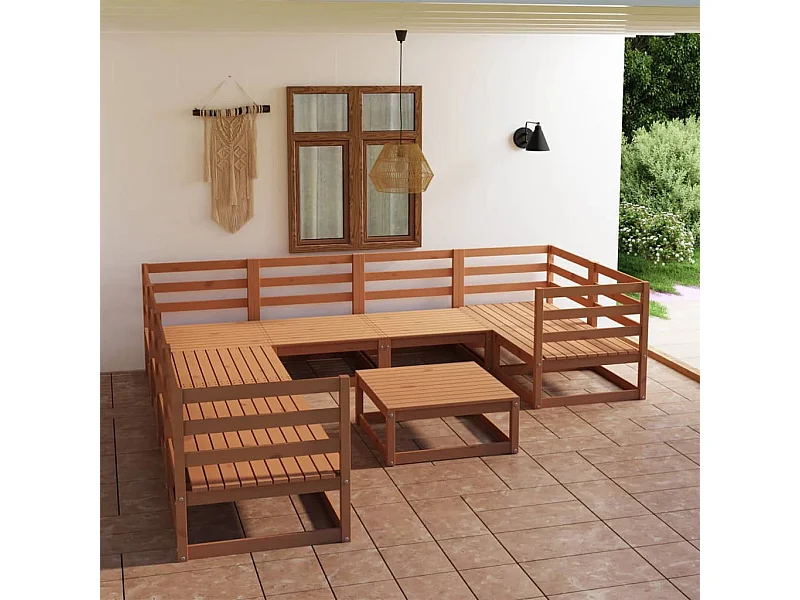 9 pcs conjunto lounge de jardim pinho sólido