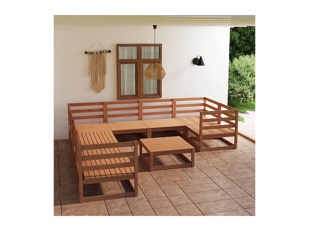 Salon de jardin 9 pcs bois de pin massif