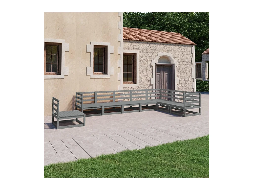 Set Divani da Giardino 8 pz Grigi in Legno Massello di Pino