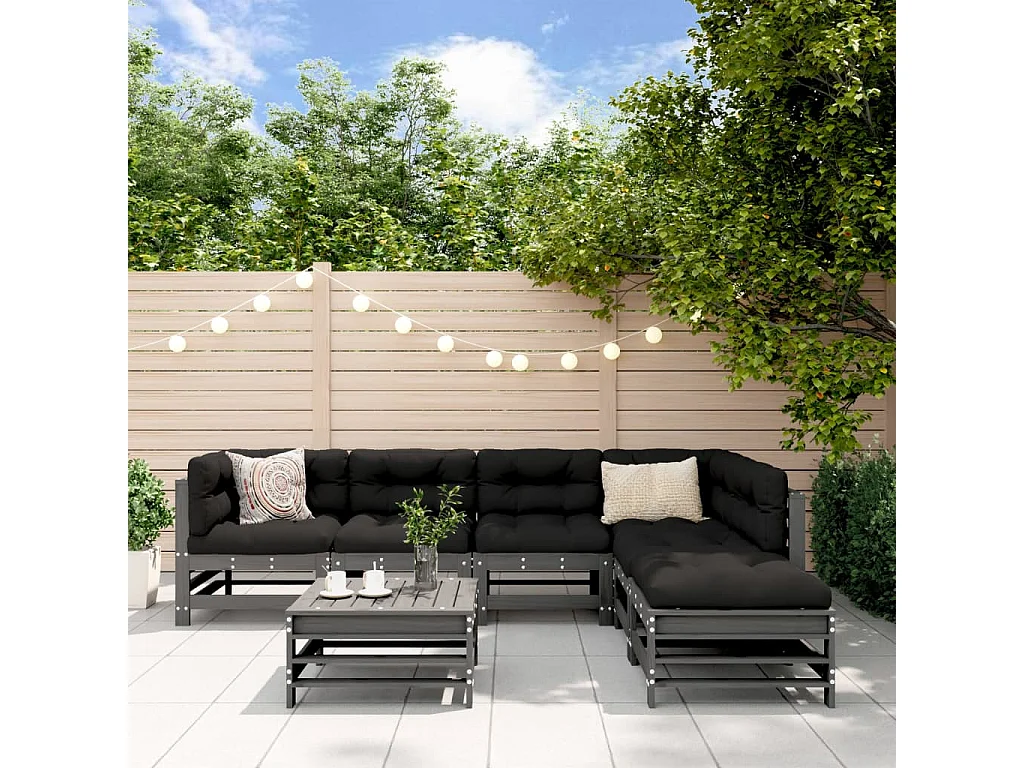 7 pcs conjunto lounge de jardim pinho maciço cinza