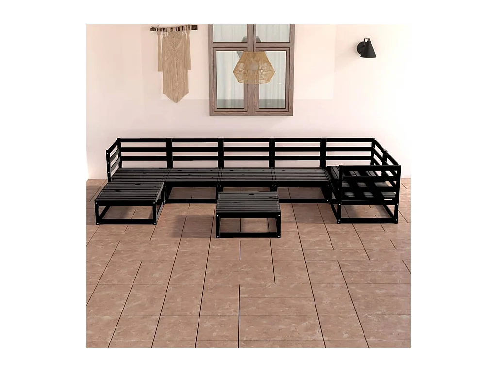Set Divani da Giardino 8 pz Nero in Legno Massello di Pino