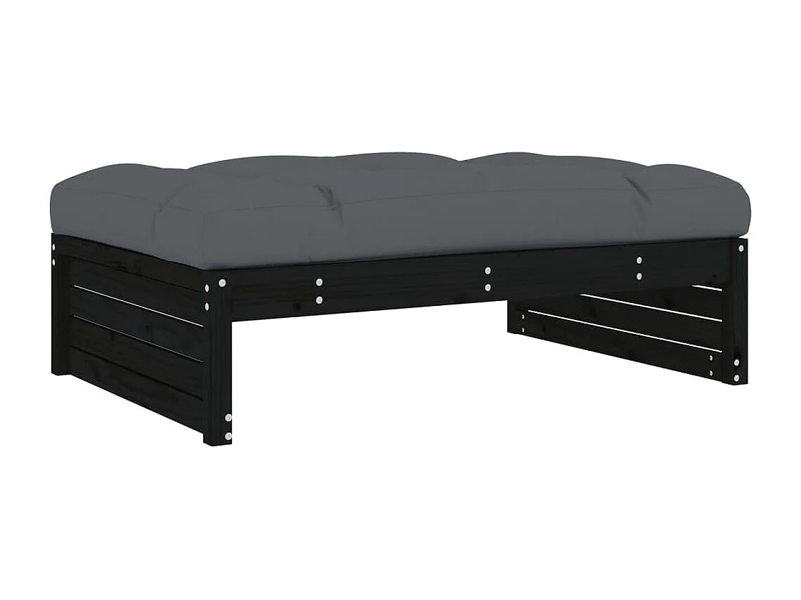 Salon de jardin 6 pcs avec coussins noir bois massif