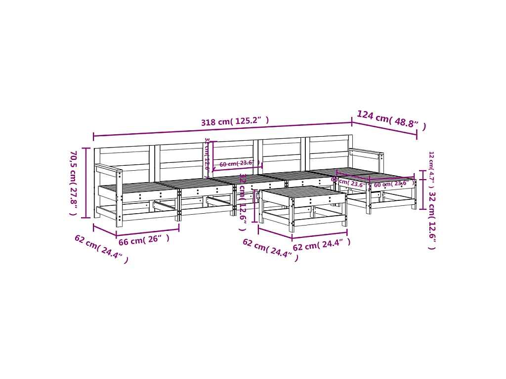 7-delige Loungeset massief grenenhout