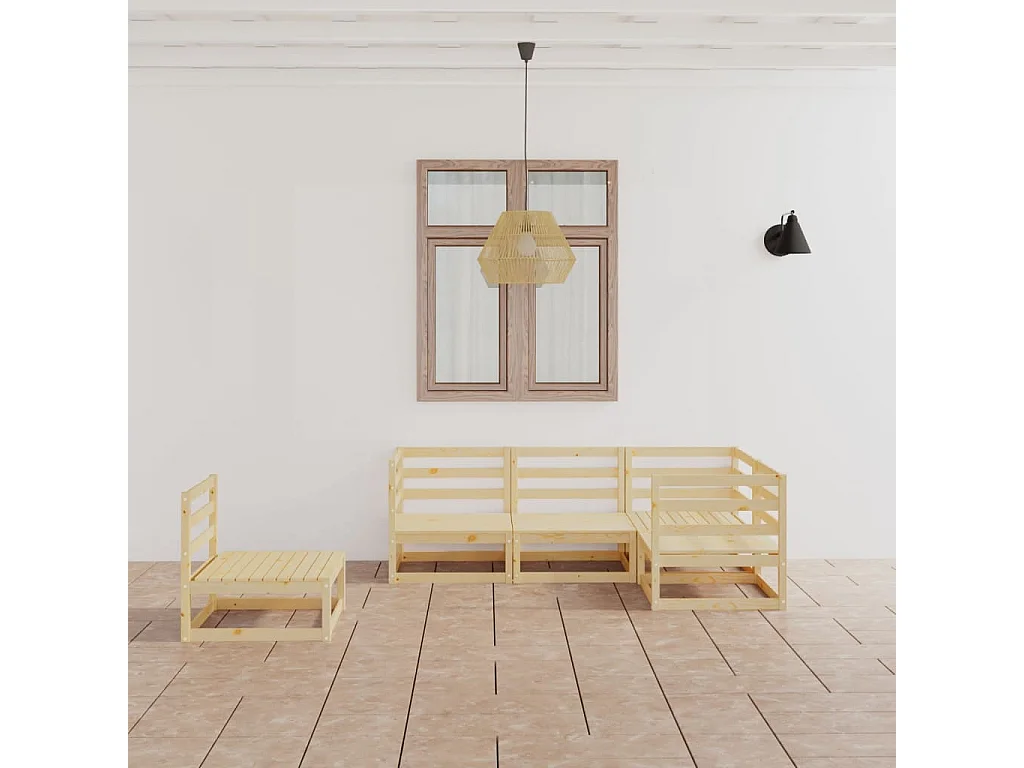 5 pcs conjunto lounge de jardim pinho maciço