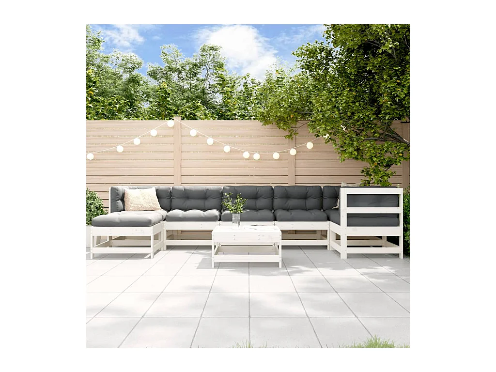 Set Salotto da Giardino 8 pz in Legno Massello di Pino Bianco