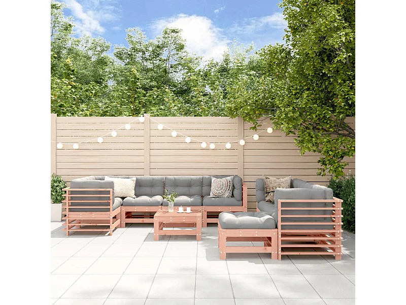 10-tlg. Garten-Lounge-Set mit Kissen Massivholz Douglasie