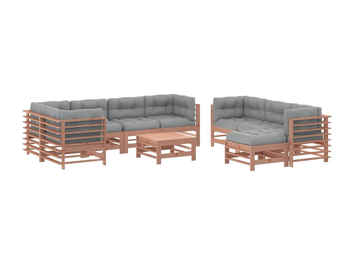 Salon de jardin 10 pcs avec coussins bois massif douglas