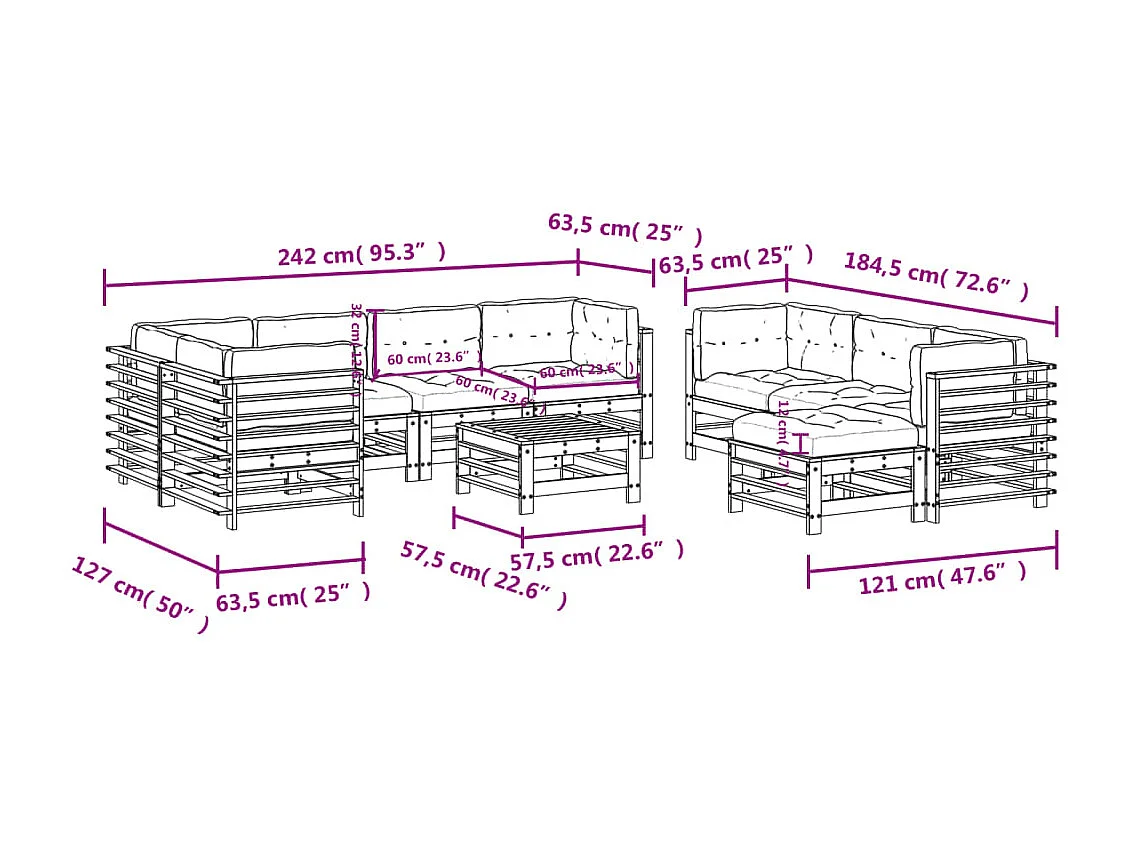 Salon de jardin 10 pcs avec coussins bois massif douglas