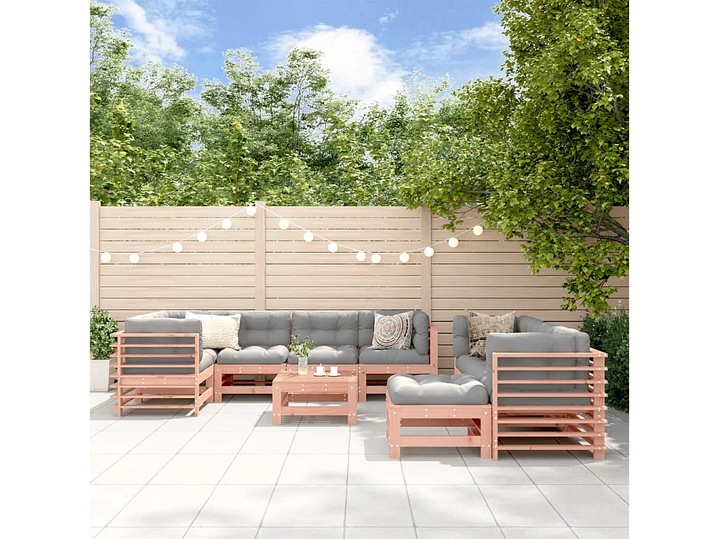 Salon de jardin 10 pcs avec coussins bois massif douglas