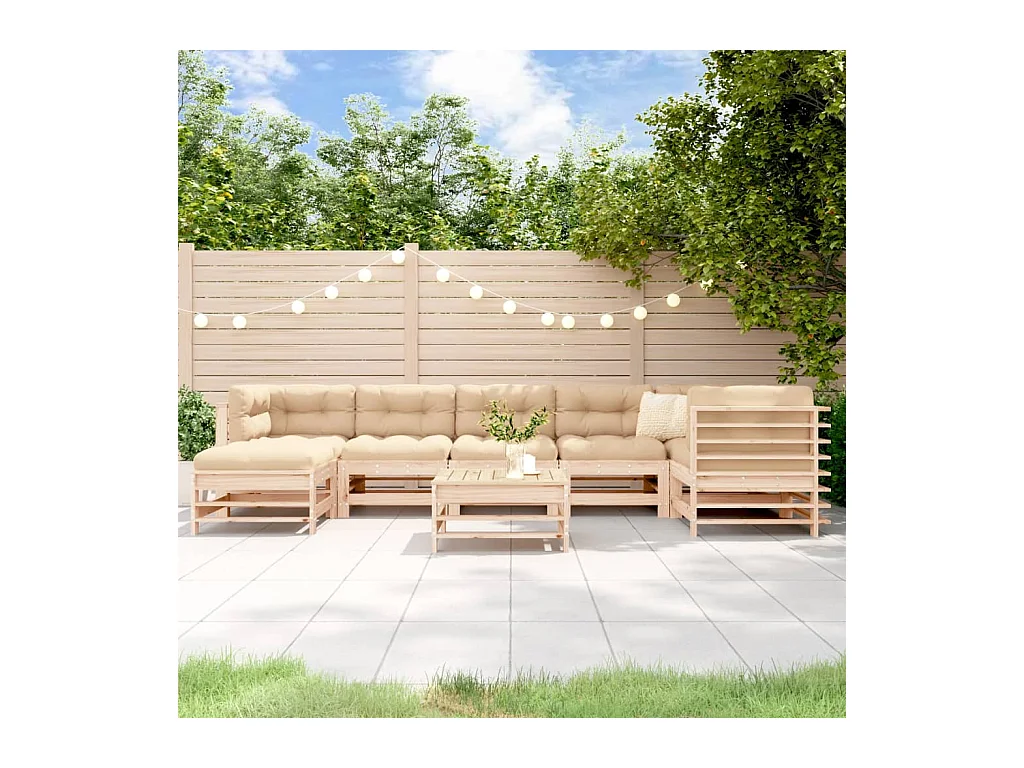 8-delige Loungeset met kussens massief hout
