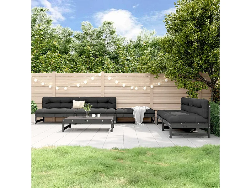 6-tlg. Garten-Lounge-Set Grau Massivholz Kiefer