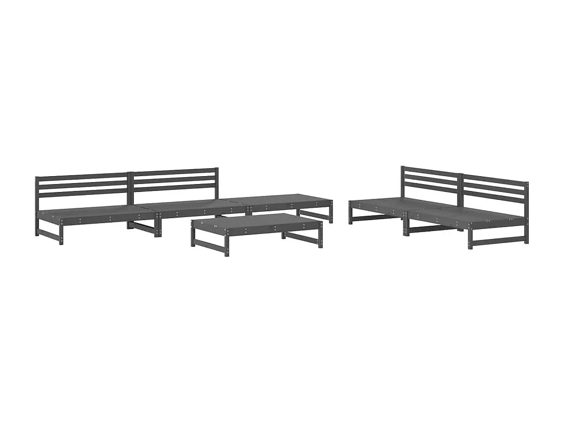 Set Salotto da Giardino 6 pz Grigio in Legno Massello di Pino