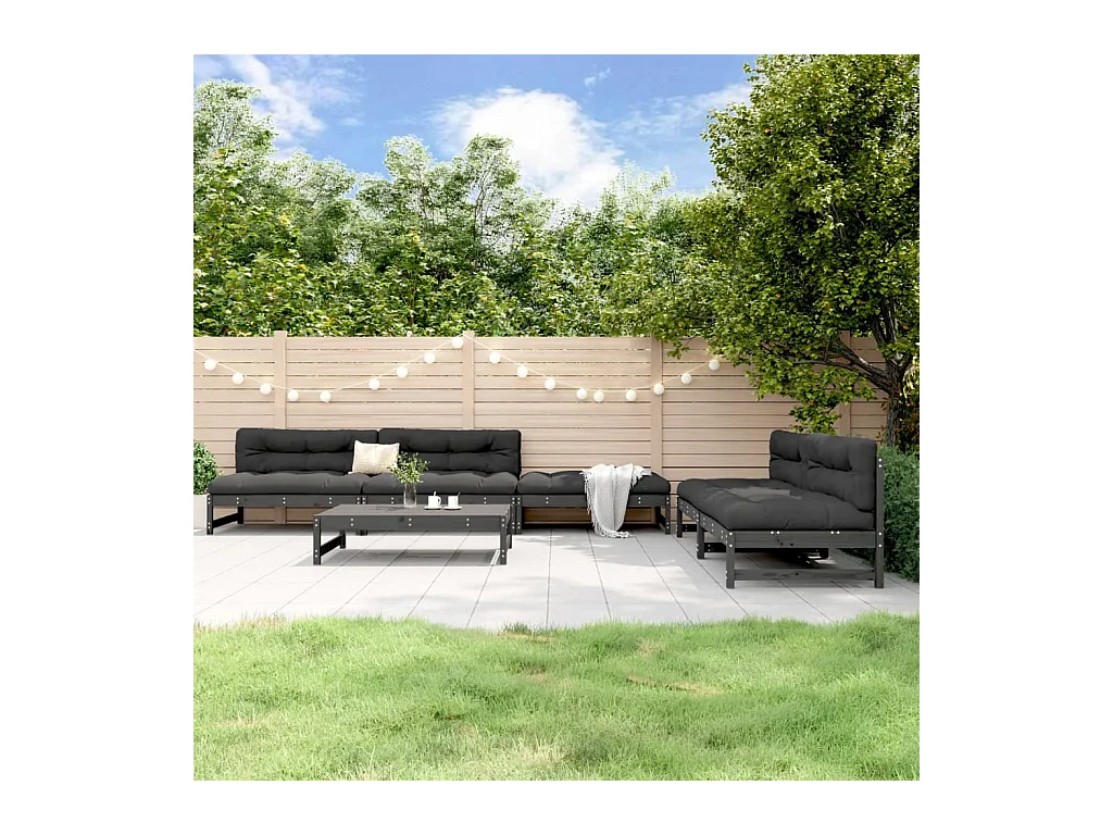 6-delige Loungeset massief grenenhout grijs