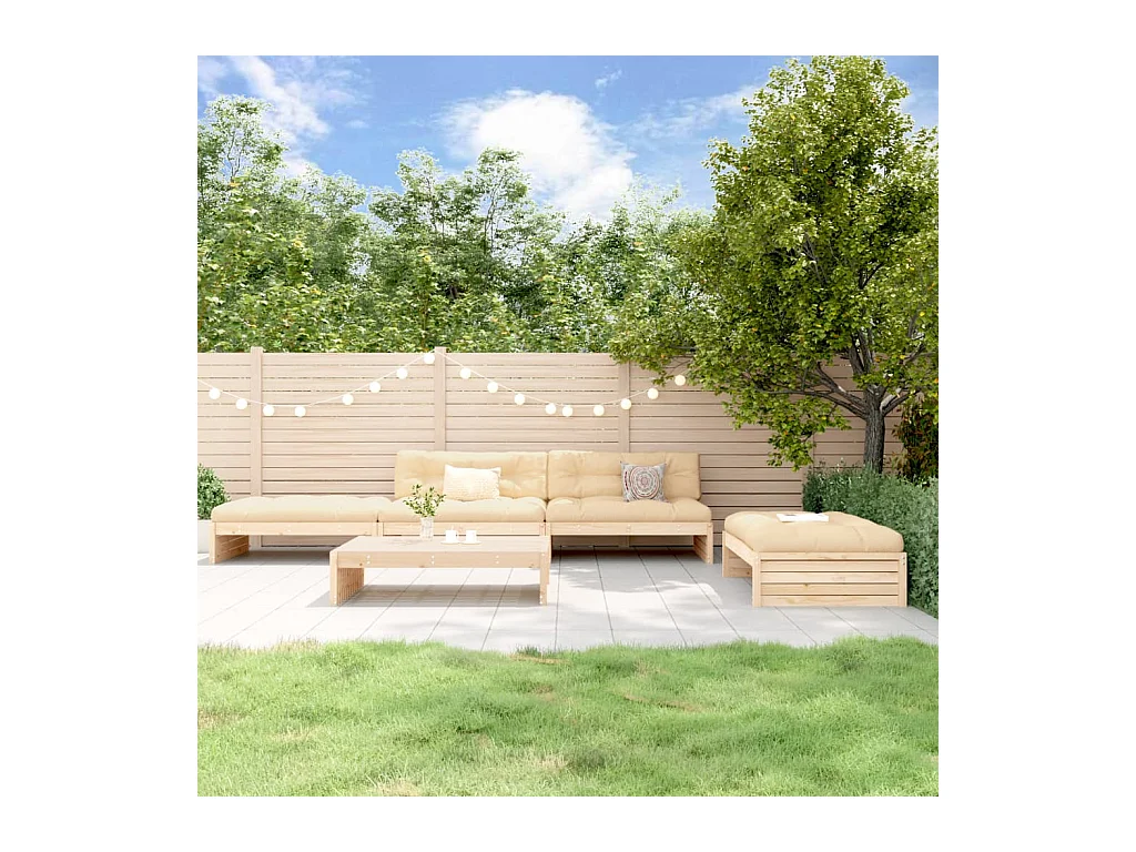Set Divani da Giardino 5 pz con Cuscini in Legno Massello