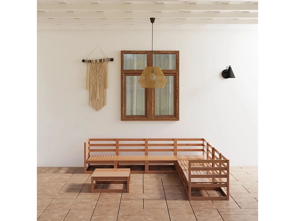 Set Salotto da Giardino 8pz Marrone Ambra Legno Massello Pino