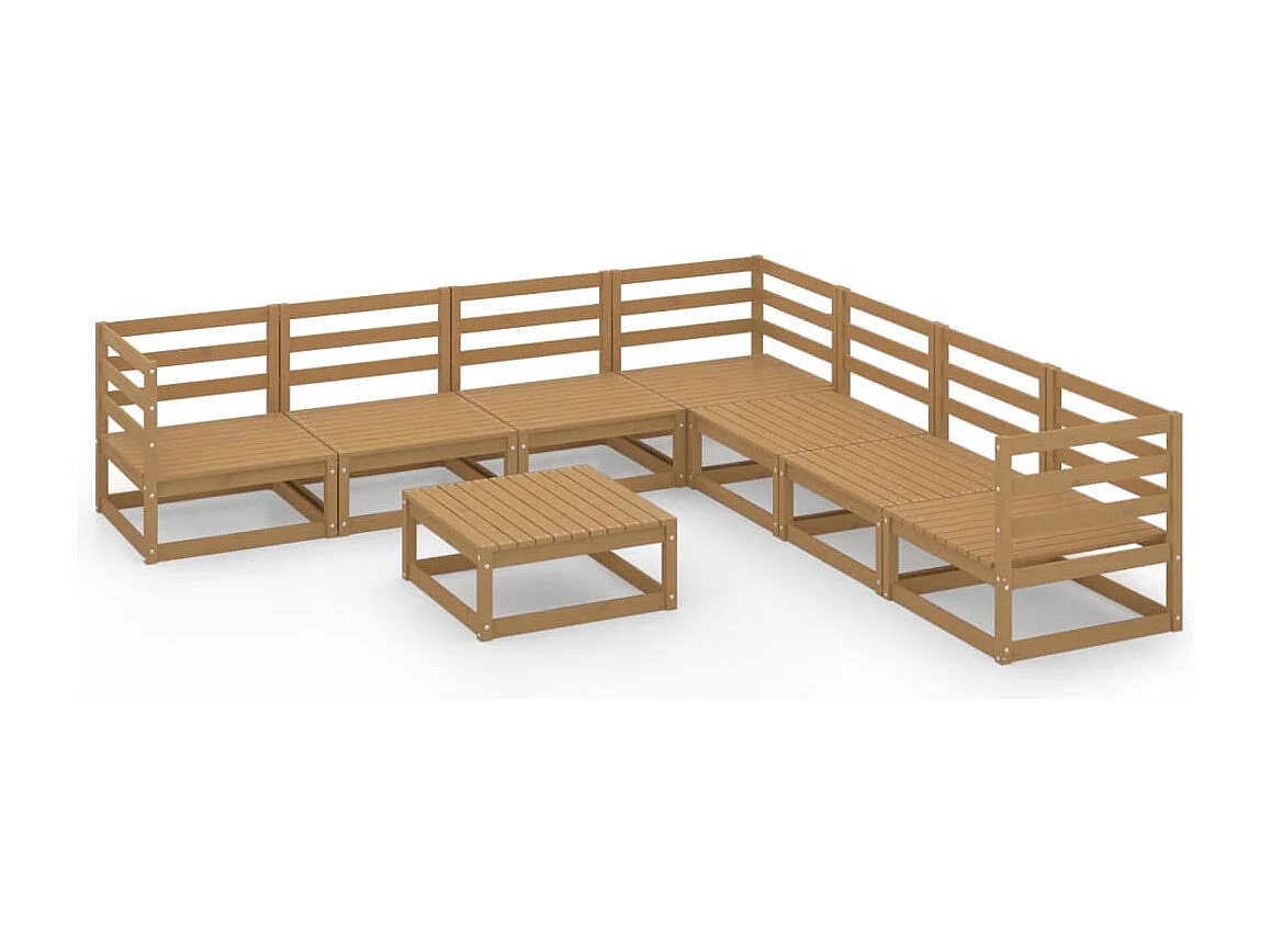 Set Salotto da Giardino 8pz Marrone Ambra Legno Massello Pino