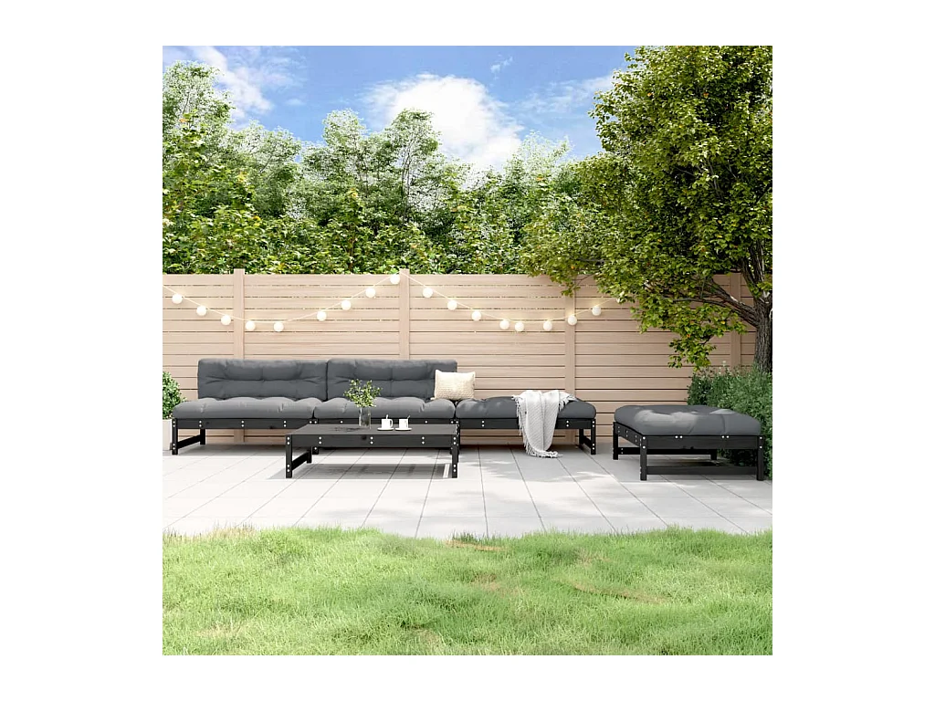 Set Salotto da Giardino 5 pz Nero in Legno Massello di Pino