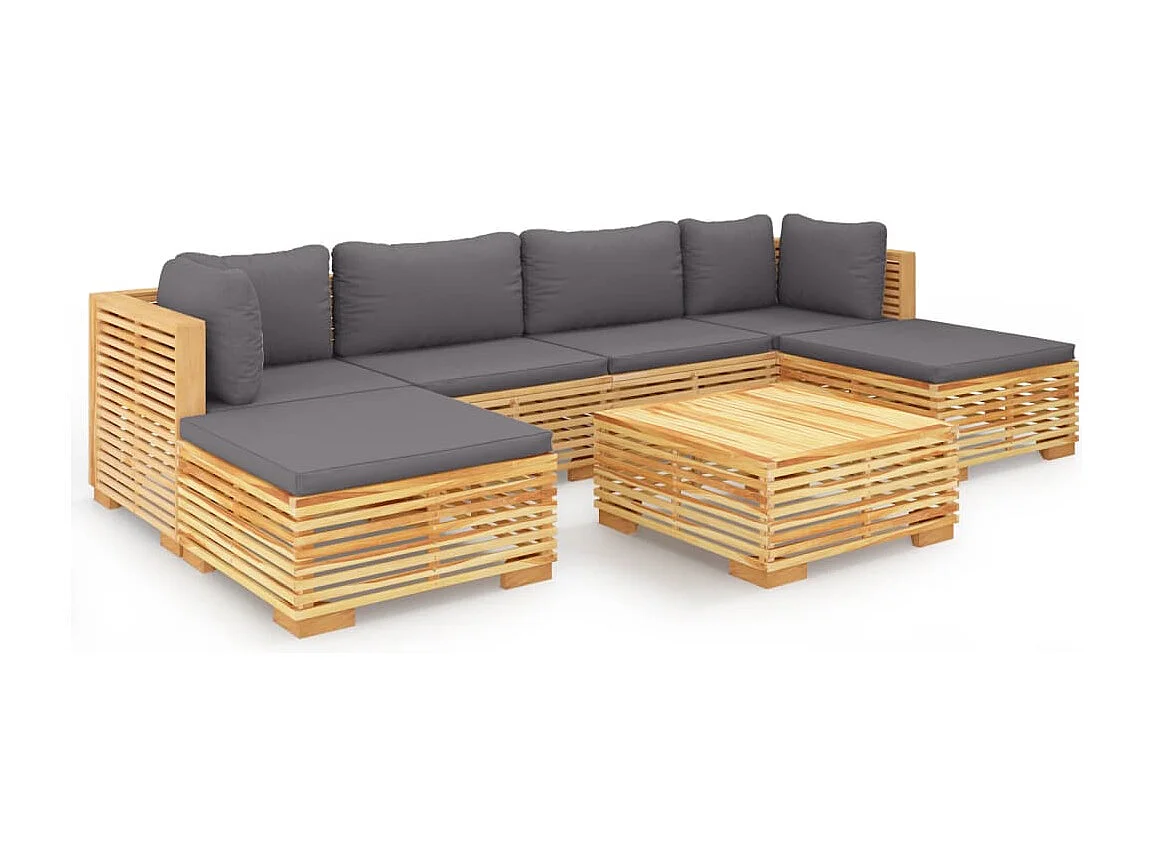 Salon de jardin 7 pcs avec coussins Bois de teck solide