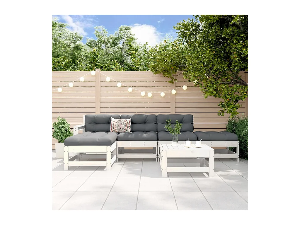 Set Salotto da Giardino 6 pz Bianco in Legno Massello di Pino