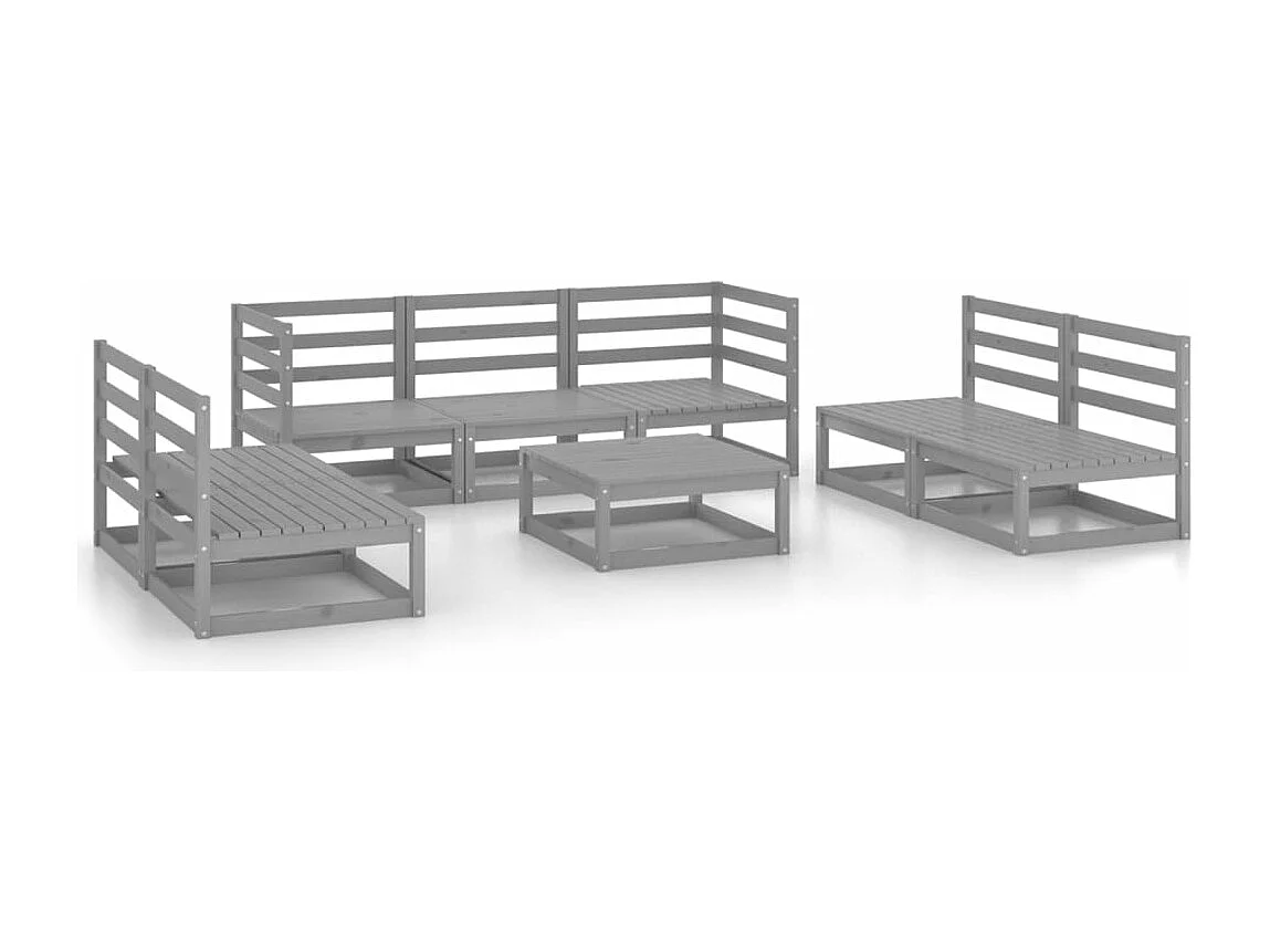 Set Divani da Giardino 8 pz Grigio in Legno Massello di Pino