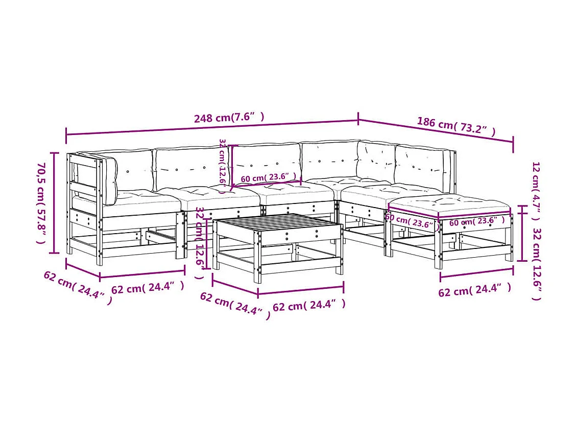 7-tlg. Garten-Lounge-Set mit Kissen Imprägniertes Kiefernholz